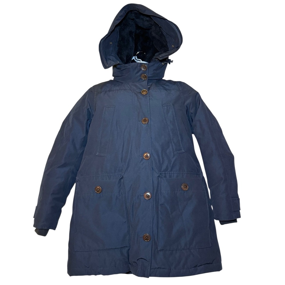 J Crew Nordic Down‎ Parka Navy Blue Hood Sherpa Lined Full Zip Mens S Thinsulate